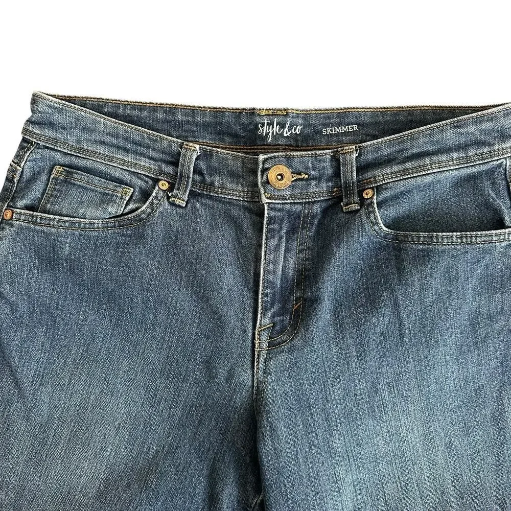 Style & Co Women’s Med Wash Denim Mid Rise Cuffed Hem Bermuda Skimmer Shorts 10